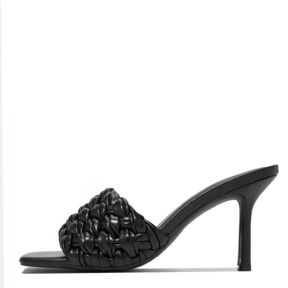 NEW🔥 Black Open Toe Braided Woven Band Stiletto Heel Slide Mules Sandal Slip-On - Picture 4 of 6